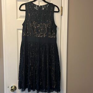 Elegant ELIZA J Navy Lace A-Line Pleated Cocktail Dress